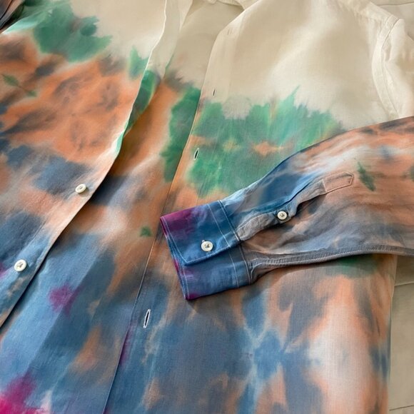 🎨 Free Speech Glitch Dyed Linen Shirt – Artfully Undone, Effortlessly Cool - Picture 8 of 14